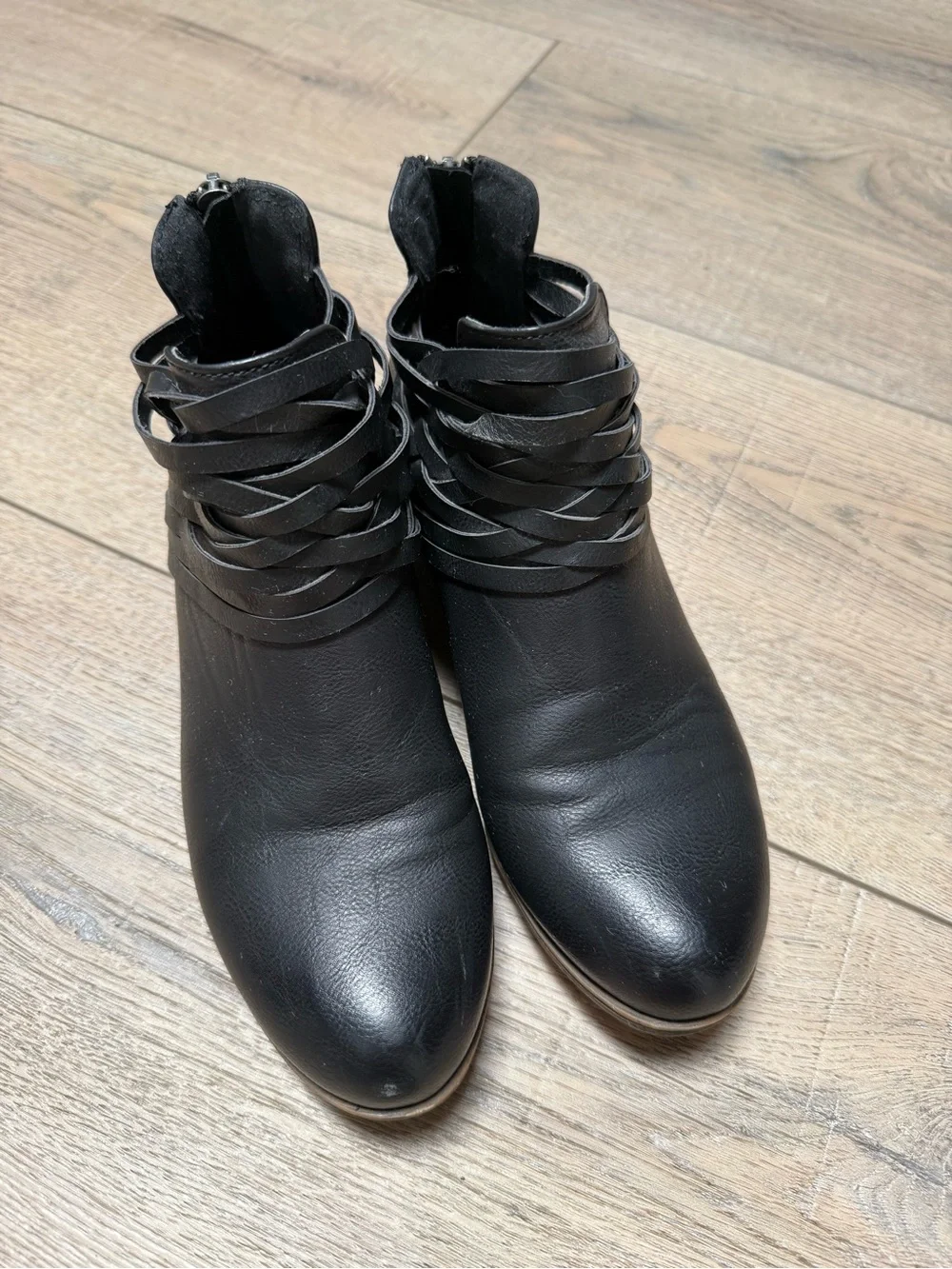 Women's Black Ankle Boots with Wrapped Strap Detail